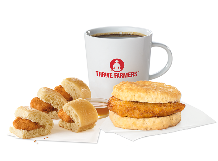 Chick-n-Minis, Chicken Biscuit, and coffee