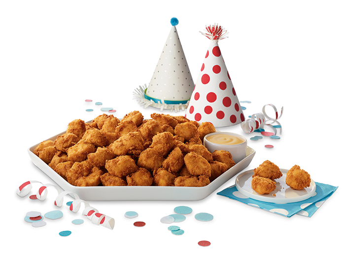 Chick-fil-A Catering Tray of chicken nuggets with party hats..